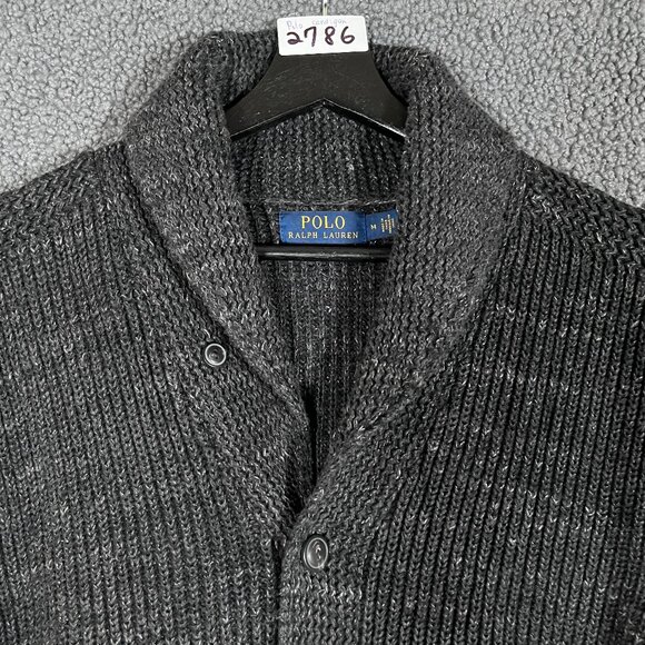 Polo Ralph Lauren Shawl Collar Knit Cardigan Sweater - Men's Size M - Black Gray - Picture 3 of 10